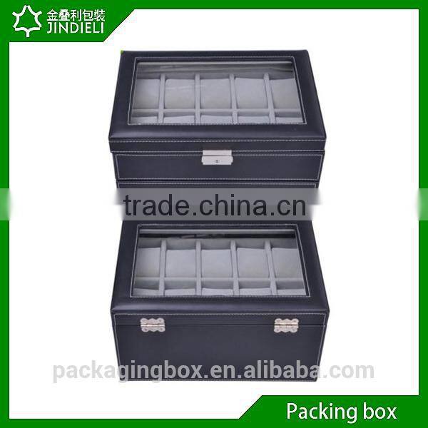 Acylic top genuine leather wrist watch display case men with drawer