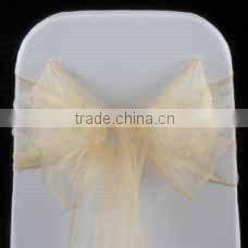 cheap wholesale hot selling chair hood/fancy champagne gold organza chair sash/chair sash for wedding banquet hotel