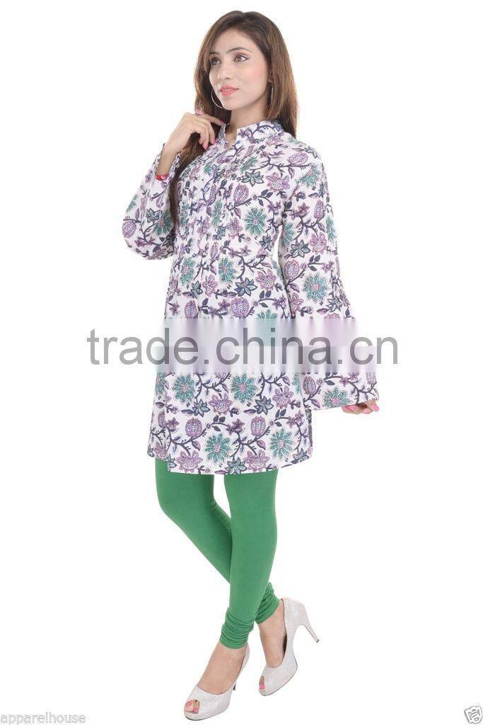 Indian Cotton Hand Block Printed Women Tunic Girls Wear Top Casual Wear Kurtis Designer Pint Ex Casual Wear Dress