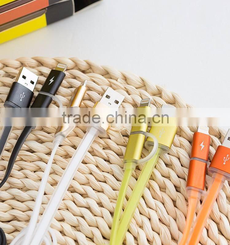 Gleese New Original 2 in 1 Micro USB Flat Cable 1M Data Sync Charging USB Cable For iphone 5S/ 6 Plus Samsung