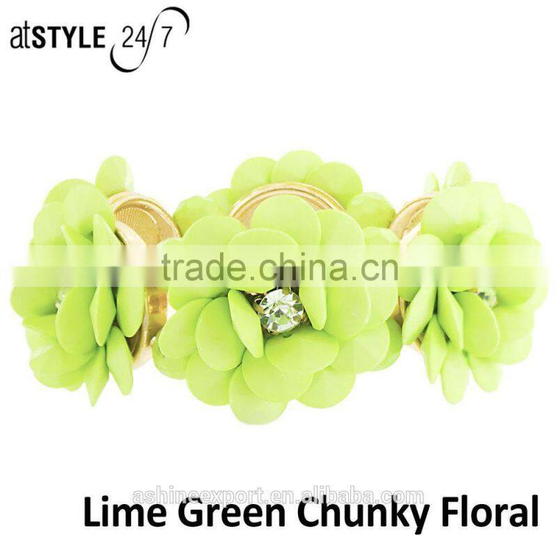Simple Fashion Chunky lovely gold alloy resin and crystal big flower bracelet Elastic cord rope chain bracelet--2 colors
