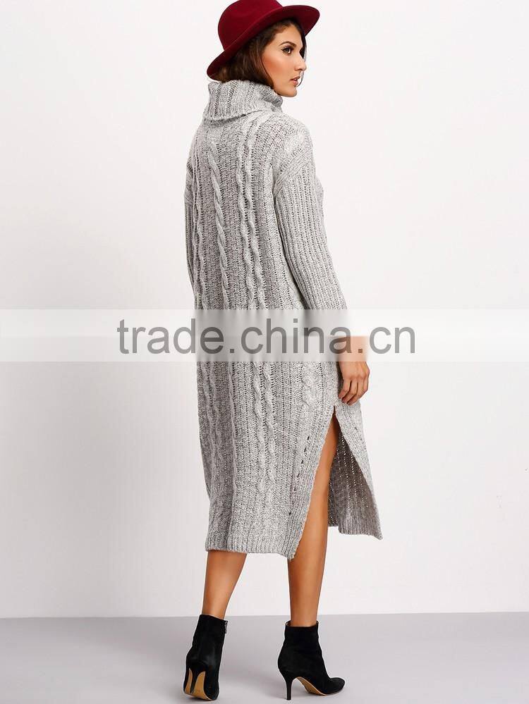 2016 cold winter thick long sleeve mock neck pullover long women sweater dress