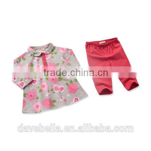 DB687 dave bella 2014 fall/winter printed long sleeve baby clothing sets for girl wholesale printed sets baby clothing sets