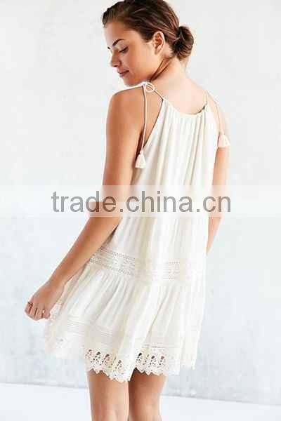 White Pretty Design Double With Crochet Inset Midi Dress for 2016 Women