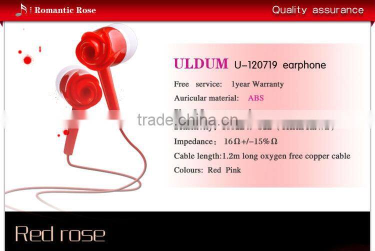 ULDUM noise isolation tone rose plastic headphone with mic for mp3 music player