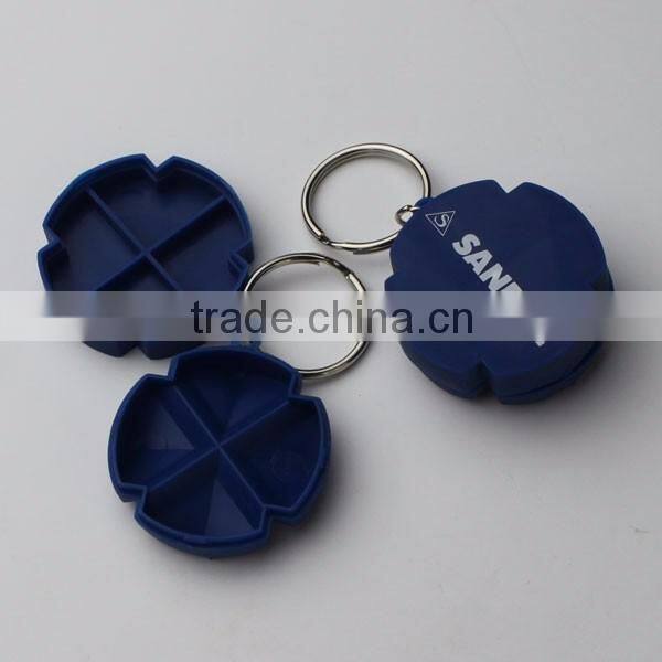 Cross Shaped 4 compartments Pill Box with Key Chain, Pill Box Keyring
