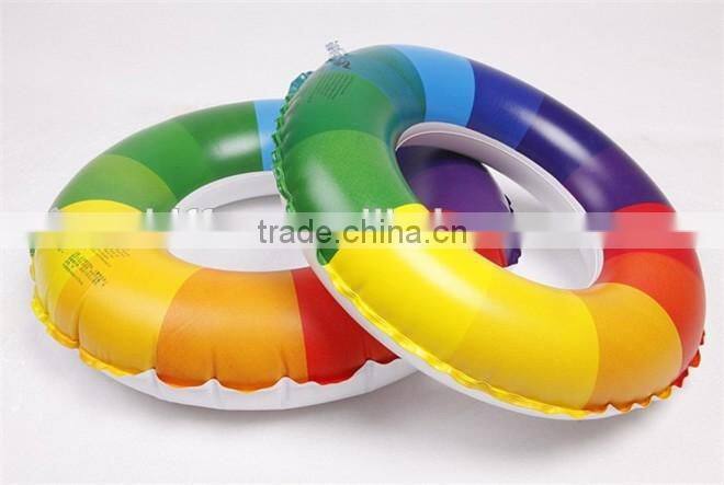 Factory wholesale Rainbow color air inflatable swim ring for adult and children pool water floatable swimming neck ring