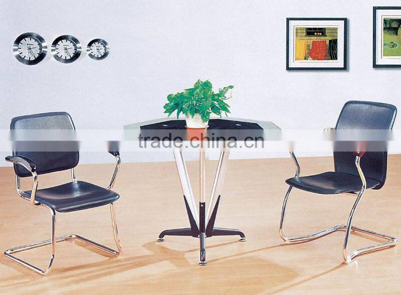 PT-M009 Tempered Glass Top Stainless Steel Leg circular Tea Table small meeting table use for office tea room