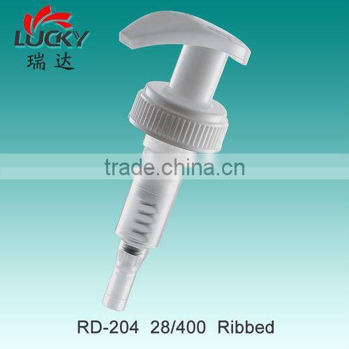 28mm plastic left right lock lotion pump ribbed closure hand shampoo pump