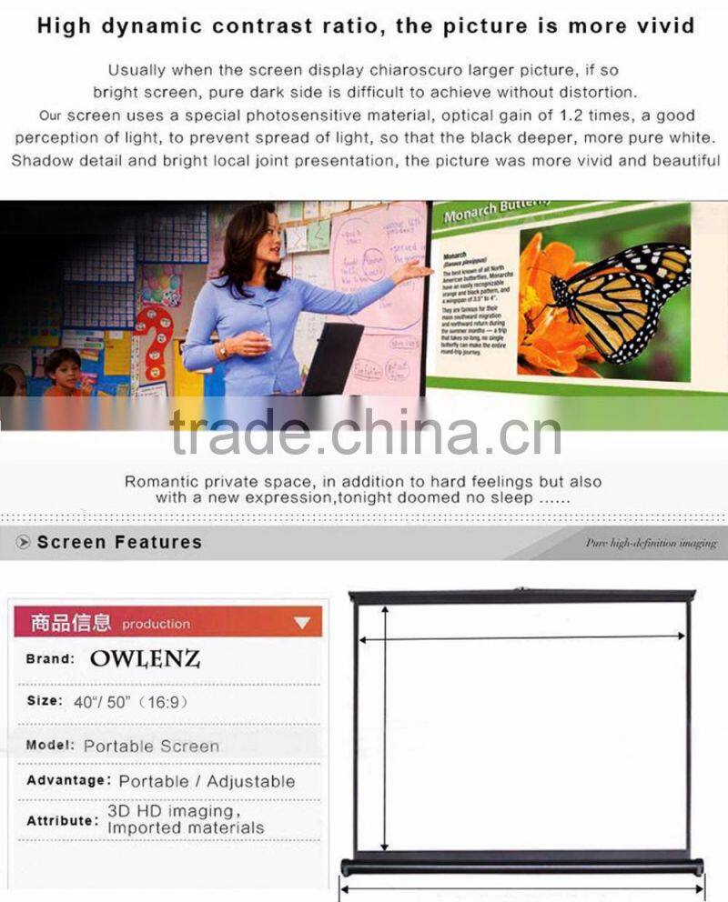 TSH40 Portable Matte White 40 inch 16:9 Table Projection screen Projector Screen Indoor or Outdoor