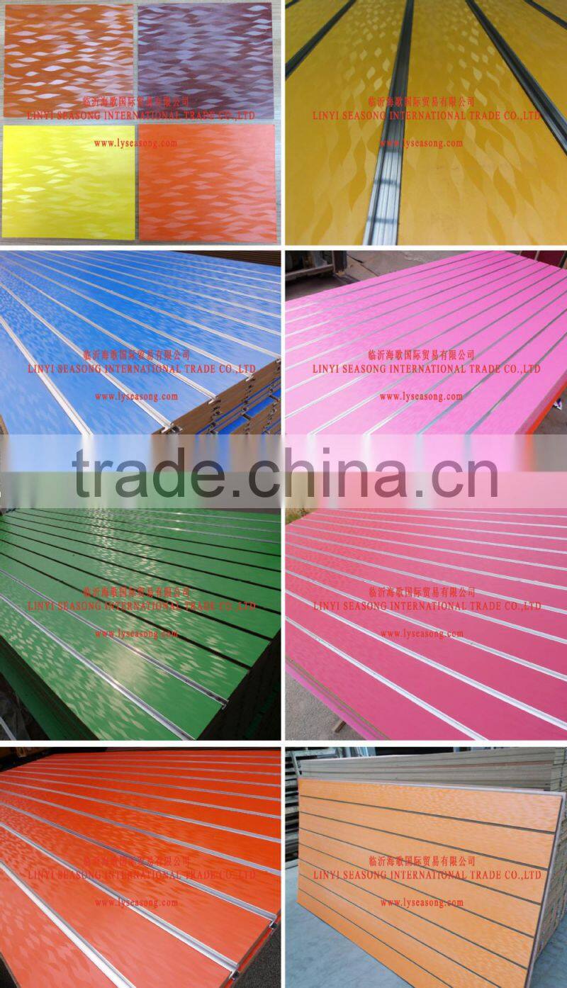 1220*2440*15mm blue melamine slot wall board with aluminium bar