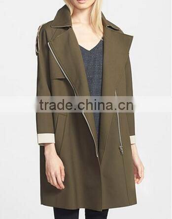 custom design zip front olive trench coat