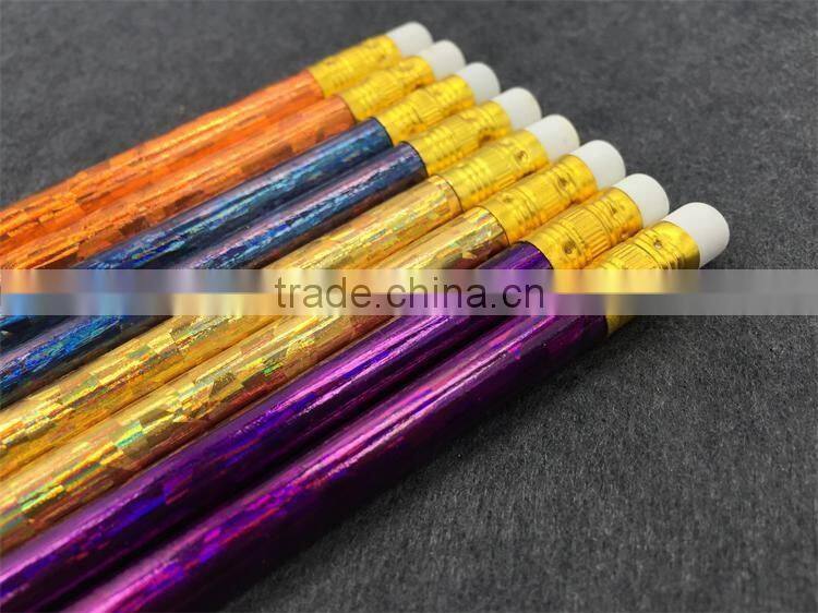 High quality HB Round 7 inch wooden laser foil hot transfer printing Pencil