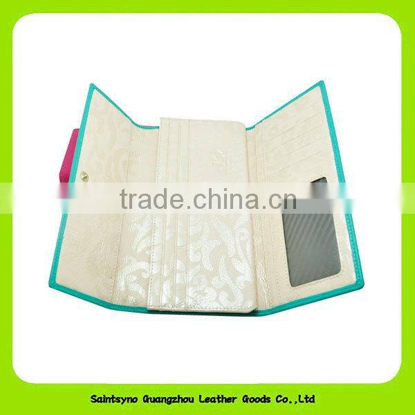 14332 Low price fashion lady silk flowers beauty girls leahter wallet