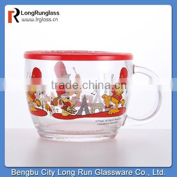 LongRun 17oz Anhui wholesale customoized glass container beautiful decal glassware with handle