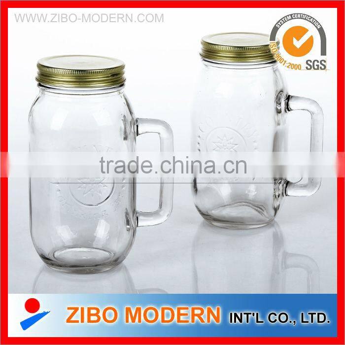 650ml glass mason jar with handle metal lid