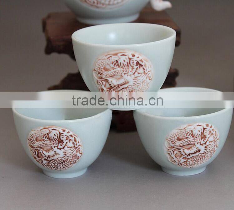 Wholesale chinese tea set,famous ceramic chinese tea set with emboss