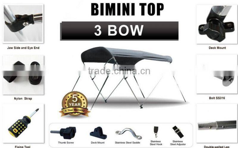 3 bow universal waterproof bimini boat tops with rear support poles