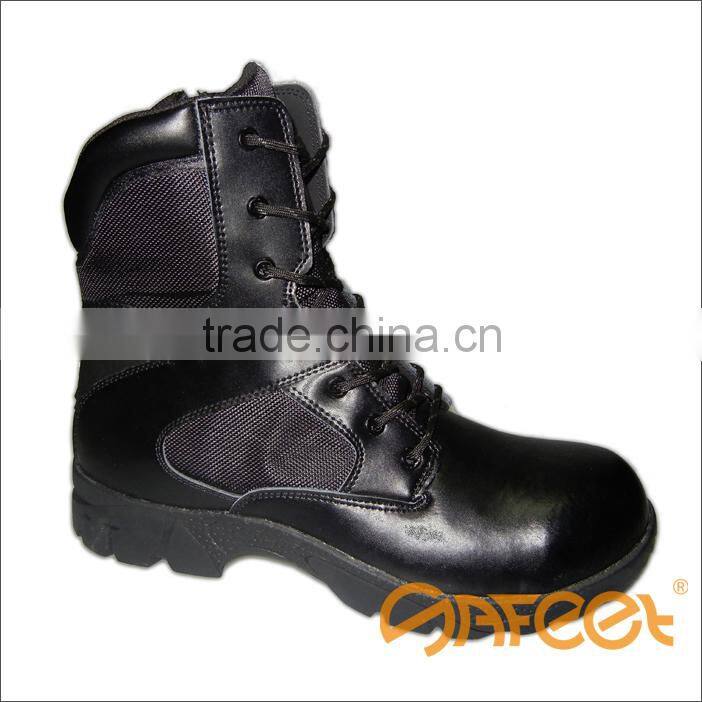 Black leather zipper lace camouflage steel toe military boot, canvas steel toe shoes, special work boots manufacturer (SA-8301)
