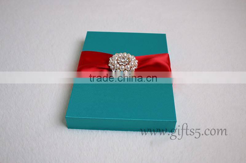 Custom Handcraft blue wedding invitations silk box