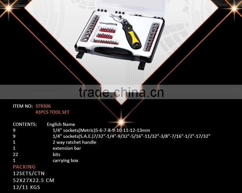 43Pcs Bits Sockets Ratchet Handle Transparent Case Tools Set