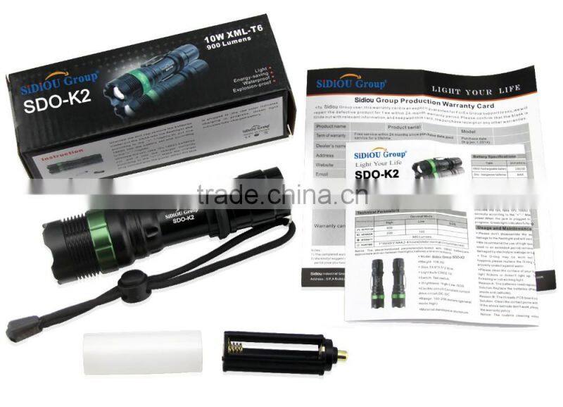 Sidiou Group Super Bright T6 LED Flashlight torch 900 Lumens 7W Zoomable Torch