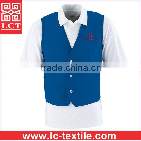 wholesale dust free 65% polyester/35% cotton twill fabric durable work vest with custom embroidery(LCTU0003)