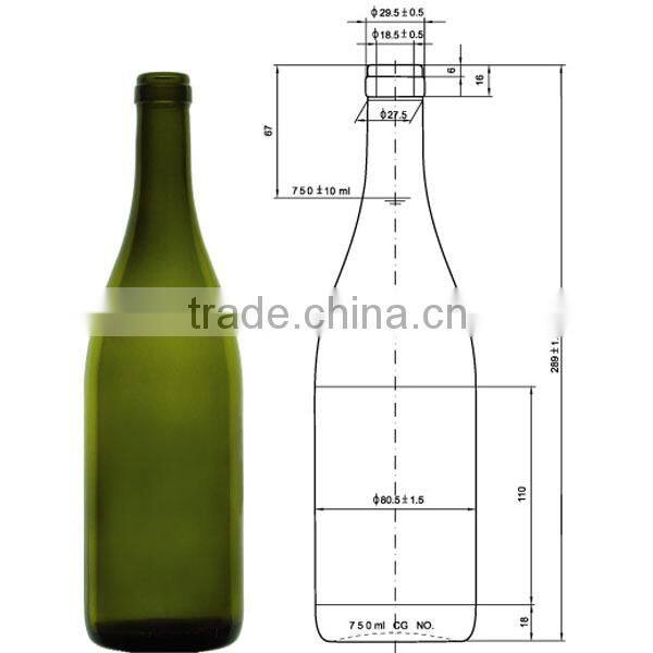 Glasslucky 2014 hot sale dark green 1500ml glass grape wine bottle holder