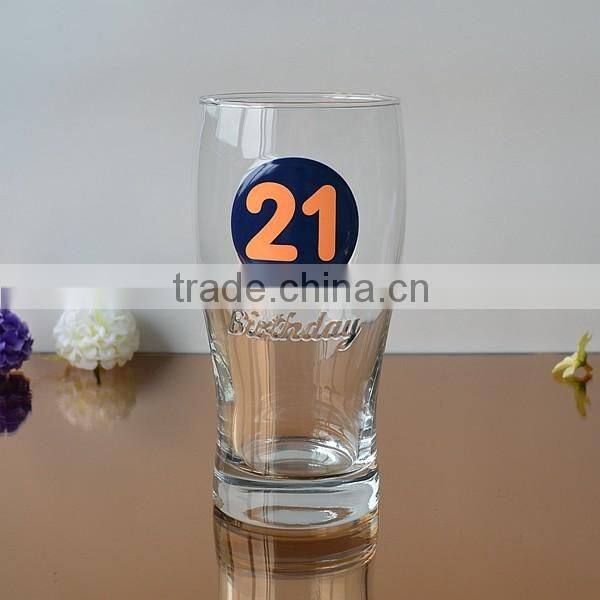 Beer glass with emboss logo and printing