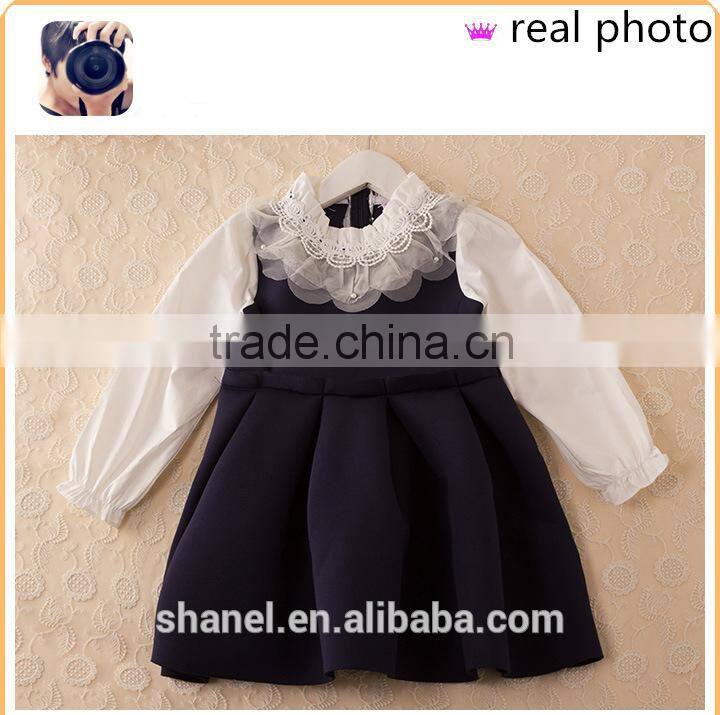 hot sale girls cotton lace collar dress 2015 new ruffle princess dress
