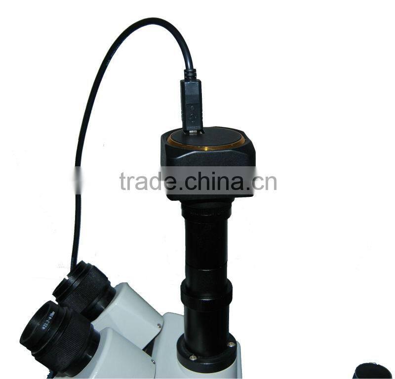 MVV3000CFA USB digital microscope camera equipped with a flexible C-mount parfocal adapter and relay lens