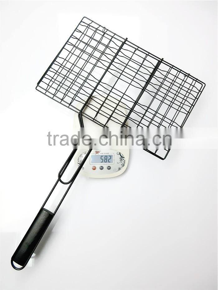 Hot sale Non-stick square wooden handle BBQ Grill Tools BBQ Grill basket