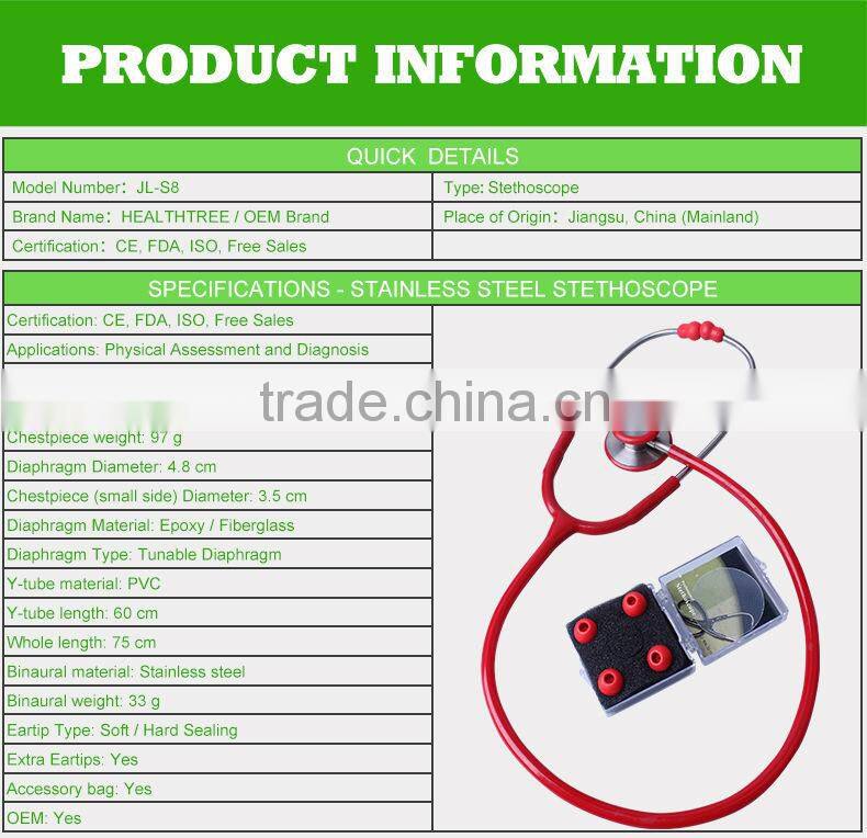 Stainless steel dual head chestpiece stethoscope