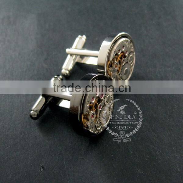 18mm vintage style steam punk watch movement core rhodium,metal gun black fashion cuff links 6600066