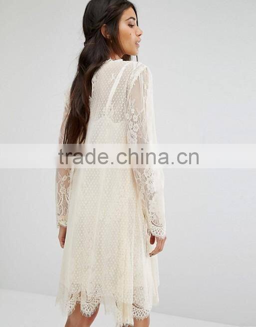 Long Sleeve Scallop lace Elegant Midi dresses ,Wedding dress 2016 for bridesmaid Custom