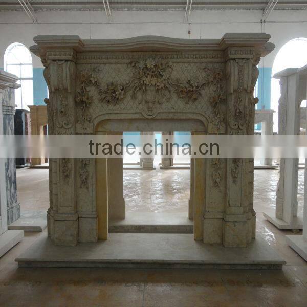 Beige Marble fireplace Surround freestanding white electric fireplace wall mounted YF-HT-S-BL011