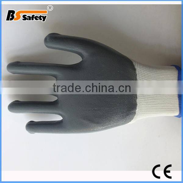 BSSAFETY white gray polyester knitting nitrile coated safety work gloves