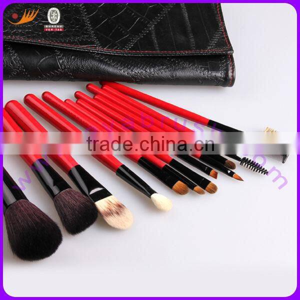 12pcs top quality professional wood handle makeup brushes--oem logo