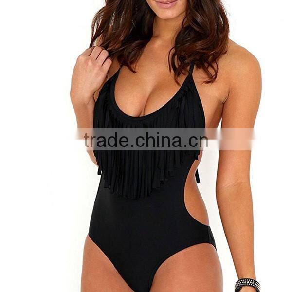 2017 tassels one piece swimwear with romantic style
