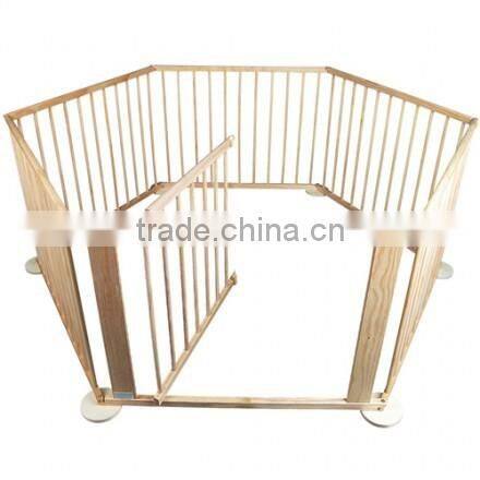 European standard 6sides folding natural color wooden baby playpen
