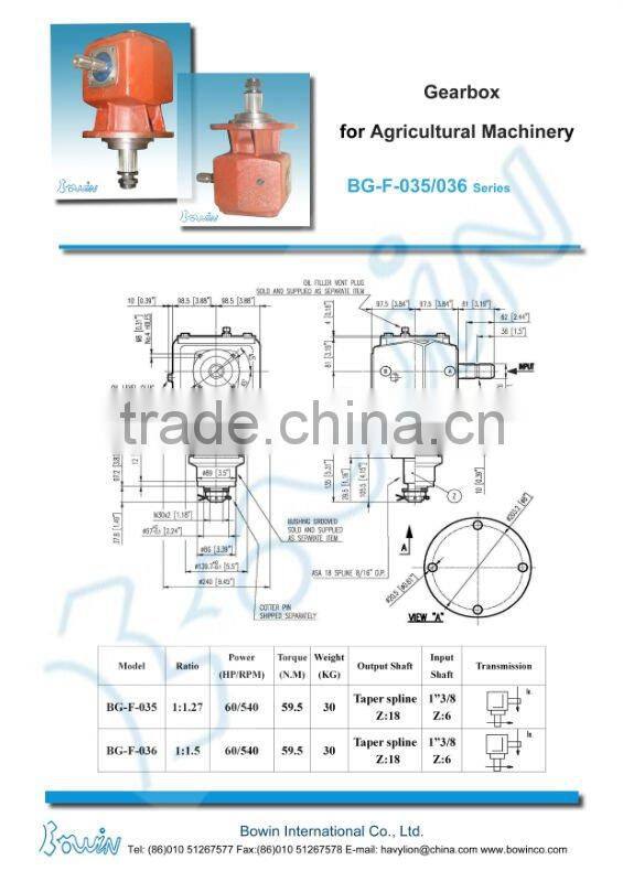 BG-F-035/036 Series Agricultural Gearbox OEM