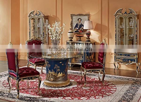 Retro art Painting Home Furniture Dinning Room Set, Noble Blue Round Dinning Table With Chair/Sideboard