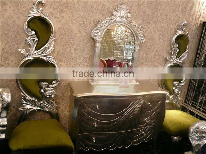 Unique wooden chair with high chair back and floral hand carving