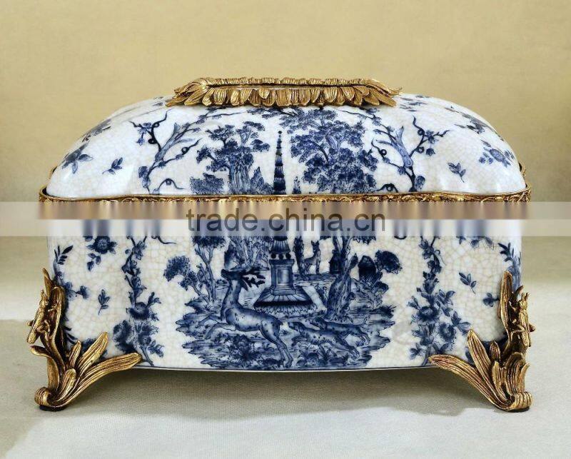 Exquisite squirrel shape brass decorative ceramic tissue box