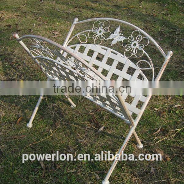 POWERLON Vintage antique white brush black metal magazine rack wrought iron home furniture