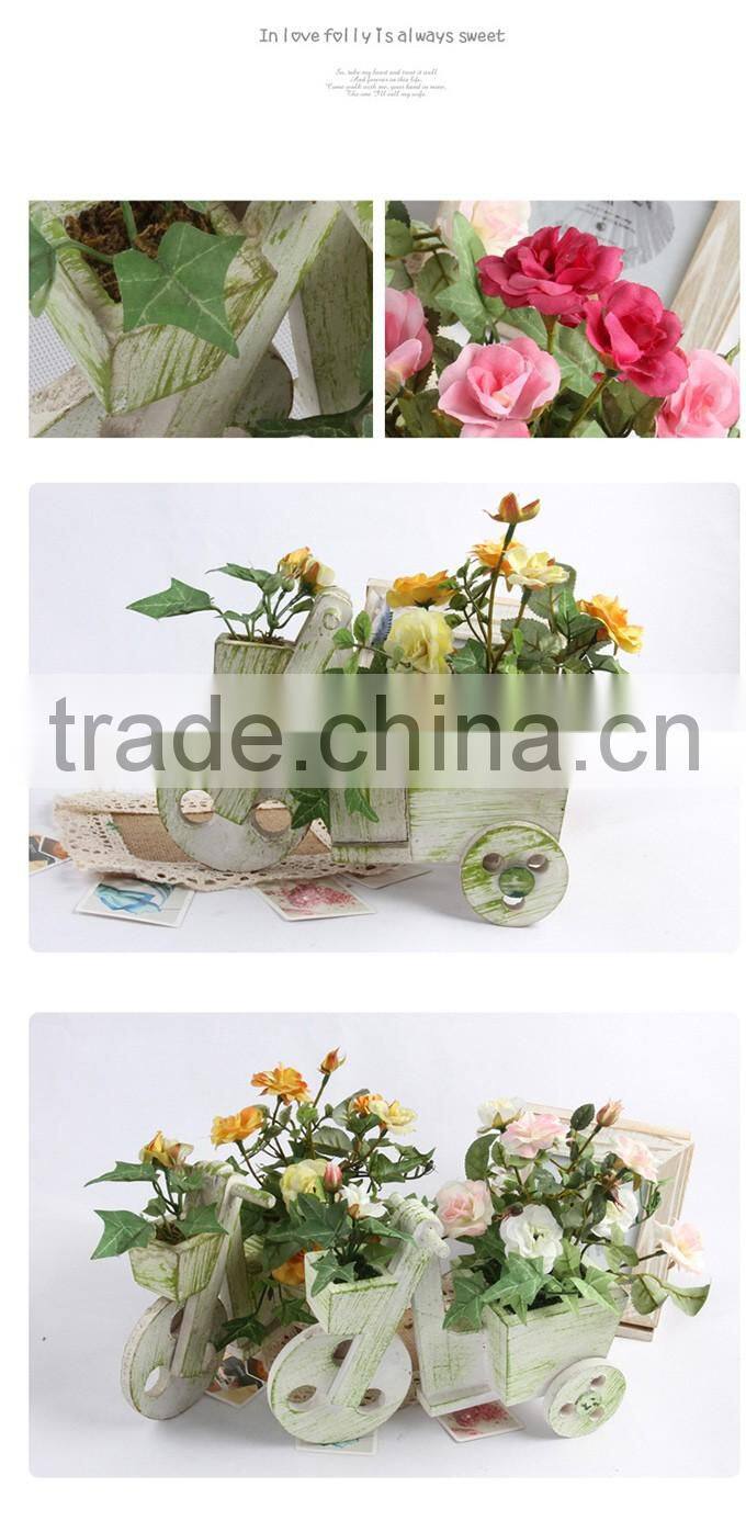 New design rustic wooden cart silk roses artificial flowers suit