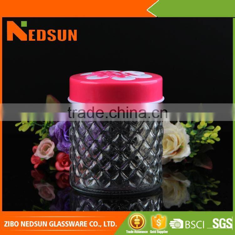 Large capacity customized storage glass jar with pink lid
