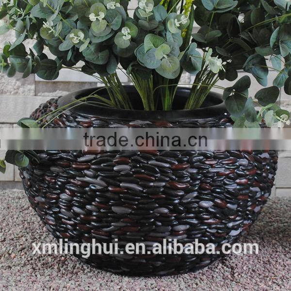 Modern Style Pebble Black Resin Garden Flower Pots