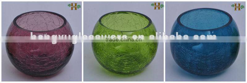 broken round glass candle holders,classic crackled glass candle holder