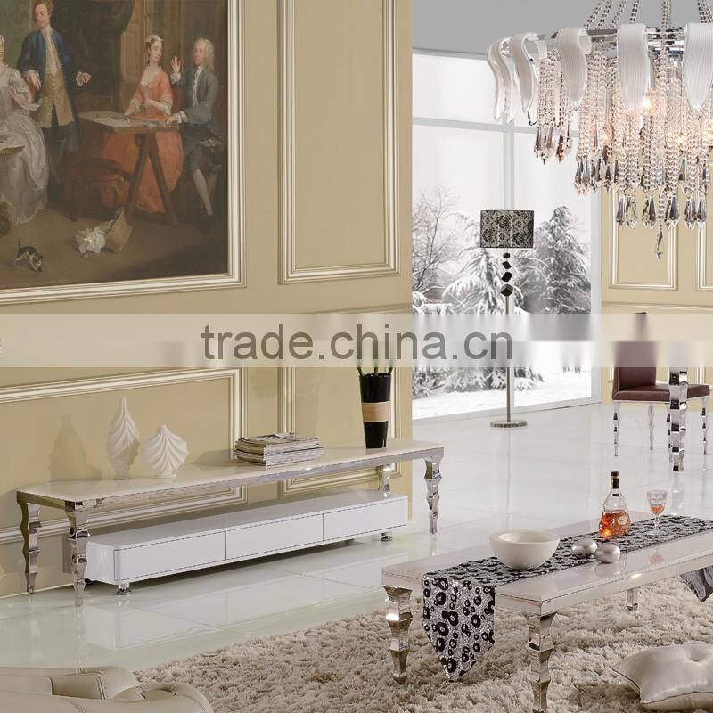 competitive price center coffee table with white marble top stainless steel legs